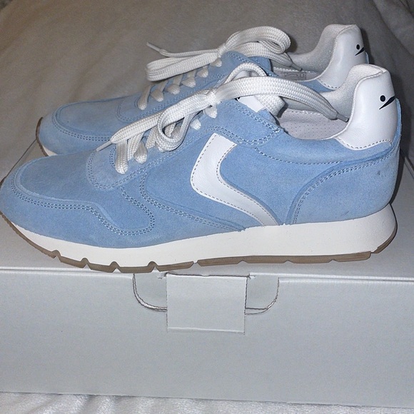 NWT VOILE BLANCHE JULIA Leather And Suede Sneakers in White-Light Blue - Picture 12 of 15
